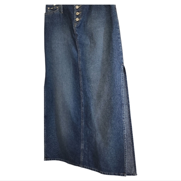 Vintage 90s Y2K Squeeze Jeans Denim Maxi Skirt 32" Waist High Side Slits - Picture 2 of 5